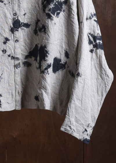 SUZUSAN 4070L-010 Linen Long Sleeve Collarless Blouse 1008 Black - Grége