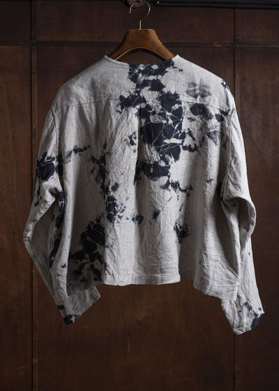 SUZUSAN 4070L-010 Linen Long Sleeve Collarless Blouse 1008 Black - Grége