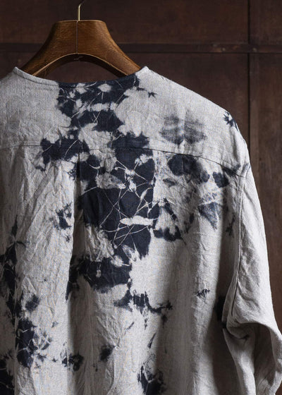 SUZUSAN 4070L-010 Linen Long Sleeve Collarless Blouse 1008 Black - Grége