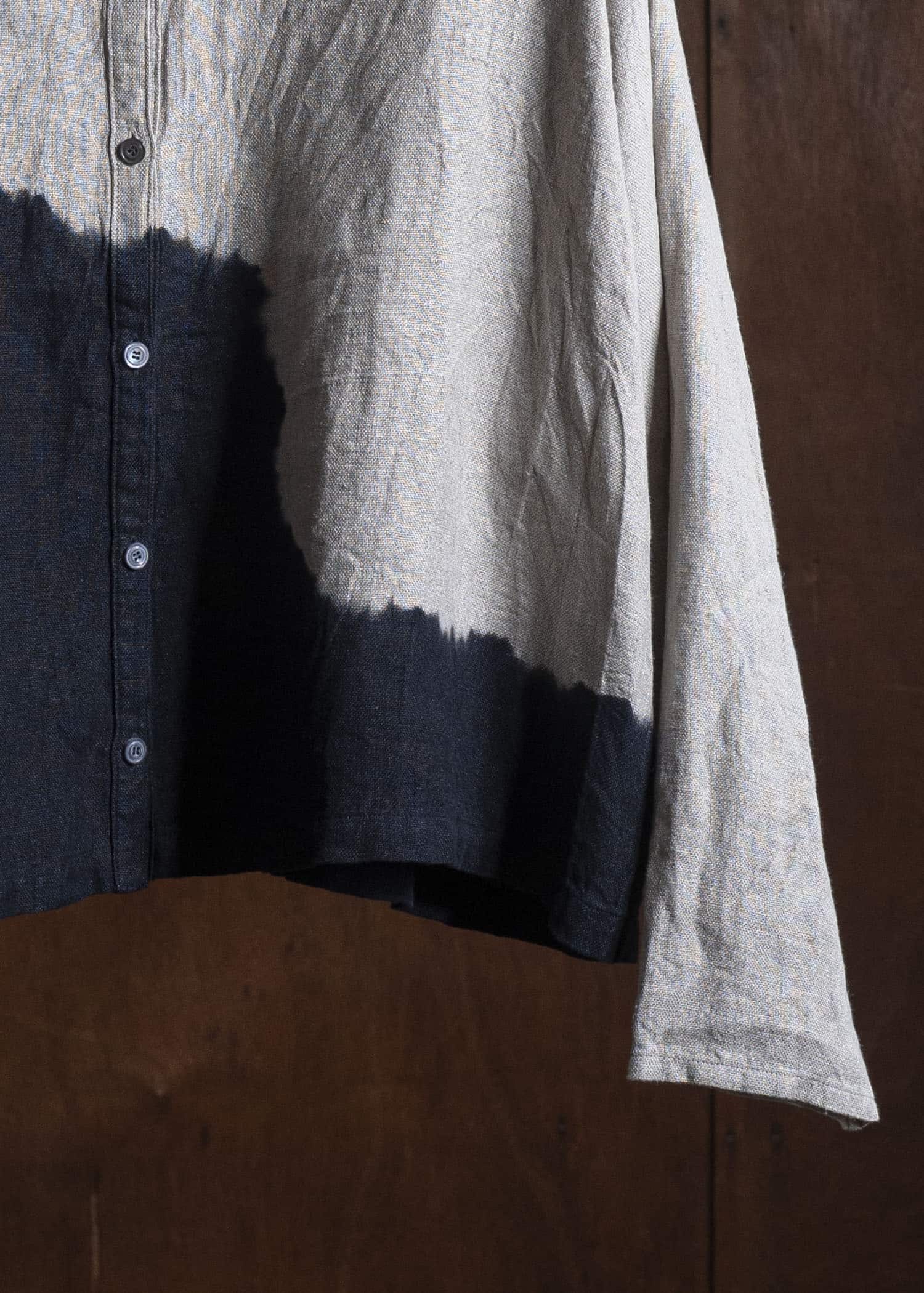 SUZUSAN 4070L-337 Linen Long Sleeve Collarless Blouse 1008 Black - Grége