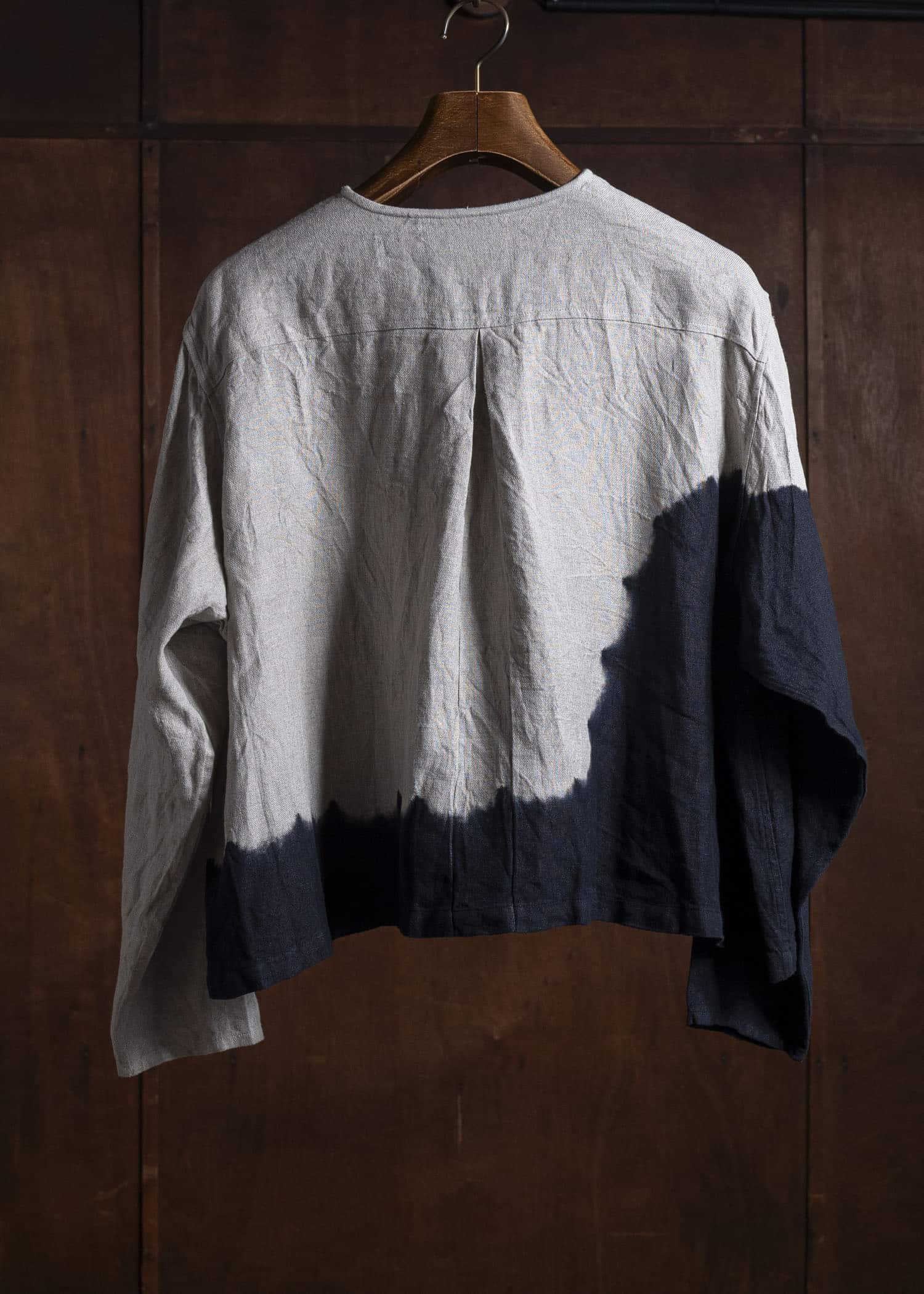 SUZUSAN 4070L-337 Linen Long Sleeve Collarless Blouse 1008 Black - Grge