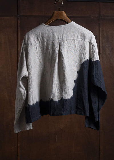 SUZUSAN 4070L-337 Linen Long Sleeve Collarless Blouse 1008 Black - Grge