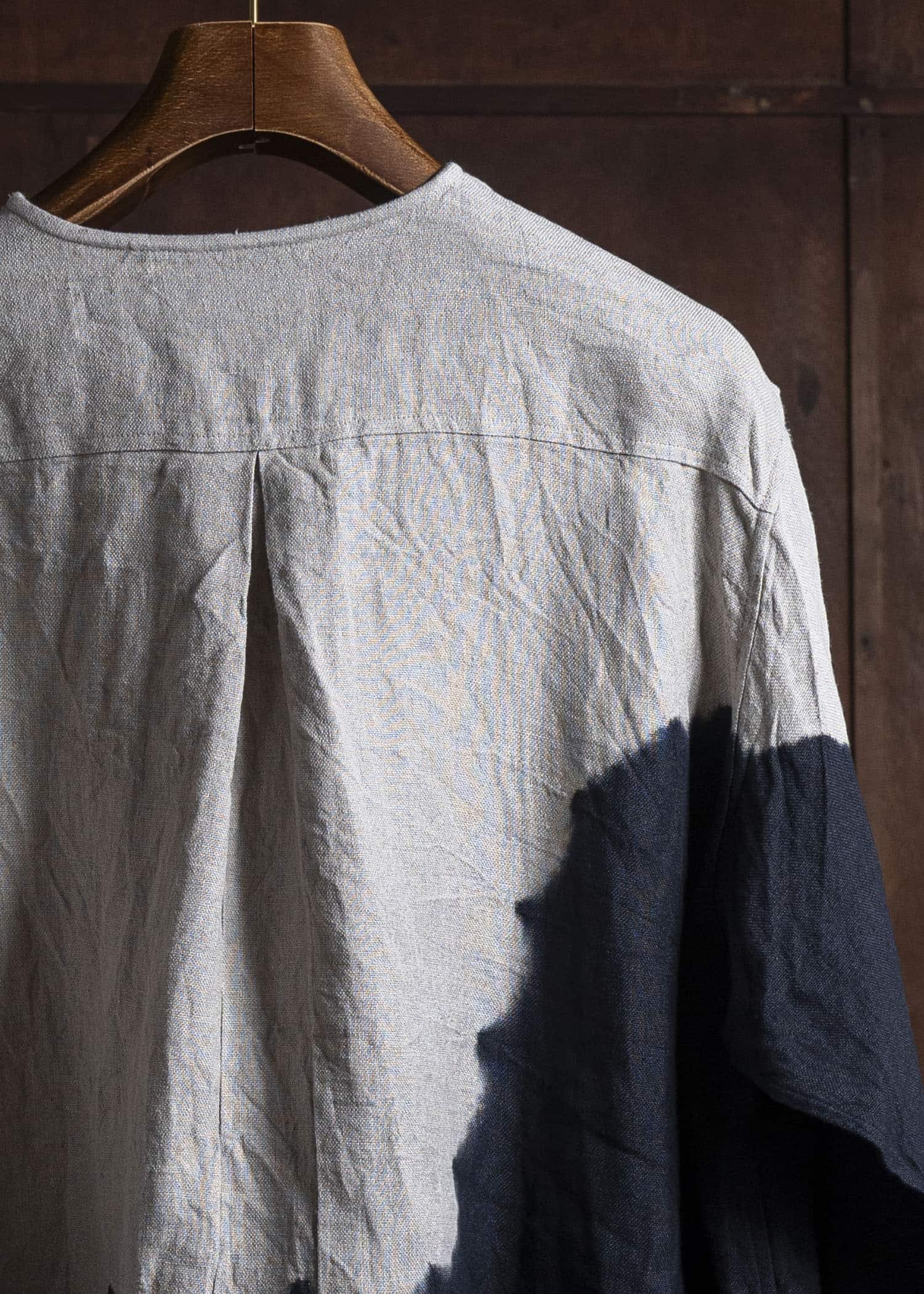 SUZUSAN 4070L-337 Linen Long Sleeve Collarless Blouse 1008 Black - Grge