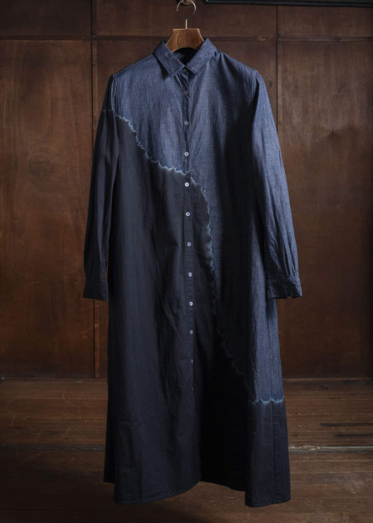 SUZUSAN 7055C-337 Pima Cotton Denim Front Button Dress 1098 Black - Indigo