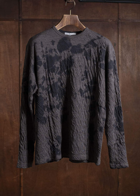 SUZUSAN 2075WC-010 Dual Layered Wool Cotton Jersey Long Sleeve T-Shirt / Madara Shibori 1069 Black-Raw Umber