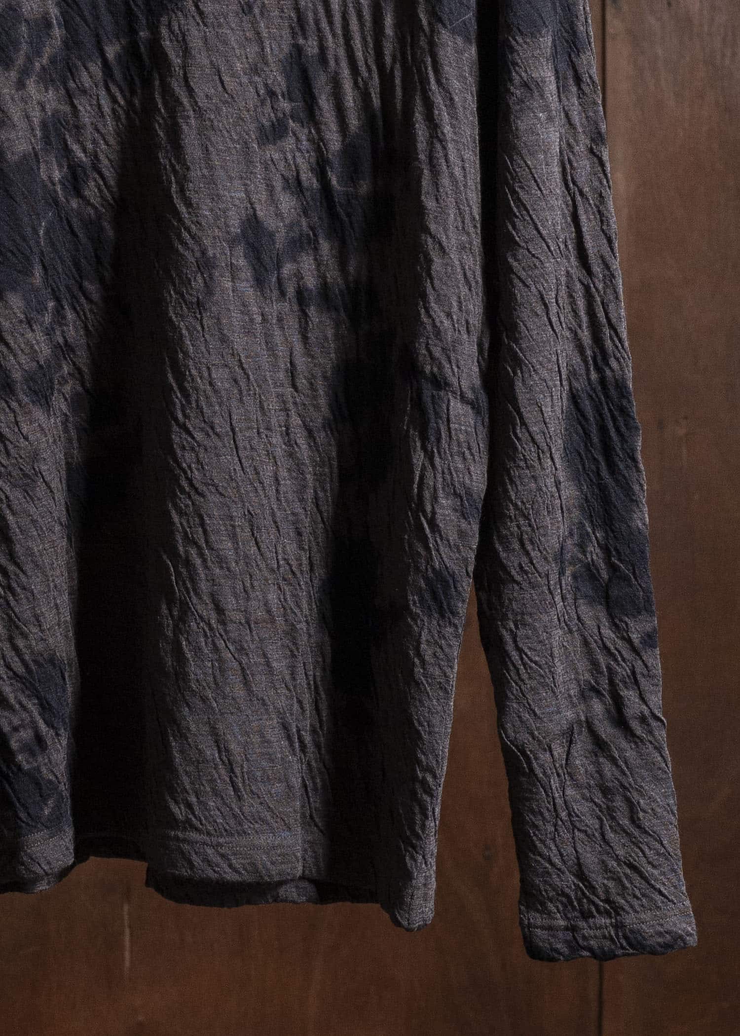 SUZUSAN 2075WC-010 Dual Layered Wool Cotton Jersey Long Sleeve T-Shirt / Madara Shibori 1069 Black-Raw Umber