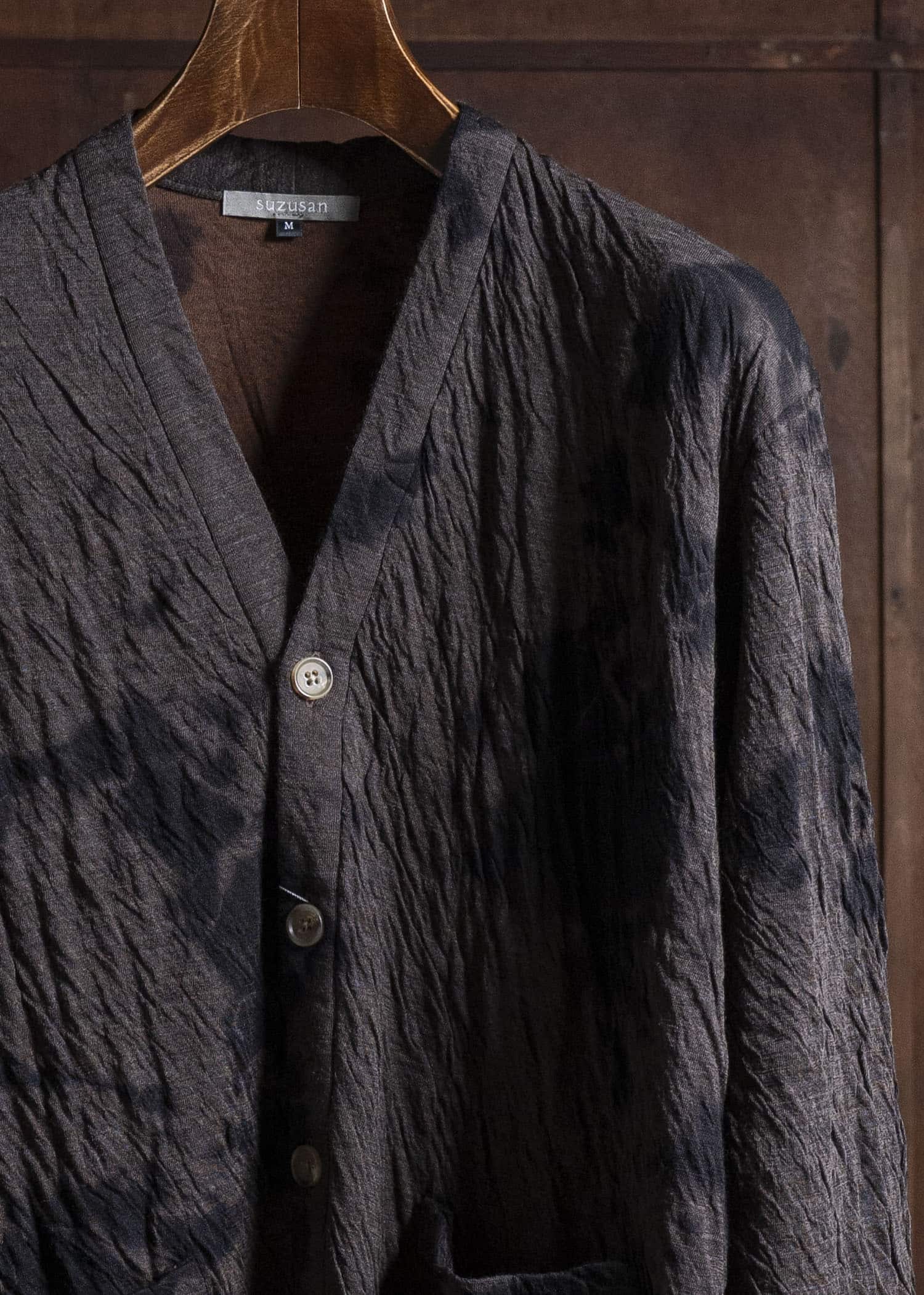 SUZUSAN 2076WC-010 Dual Layered Wool Cotton Jersey Cardigan 1069 Black-Raw Umber