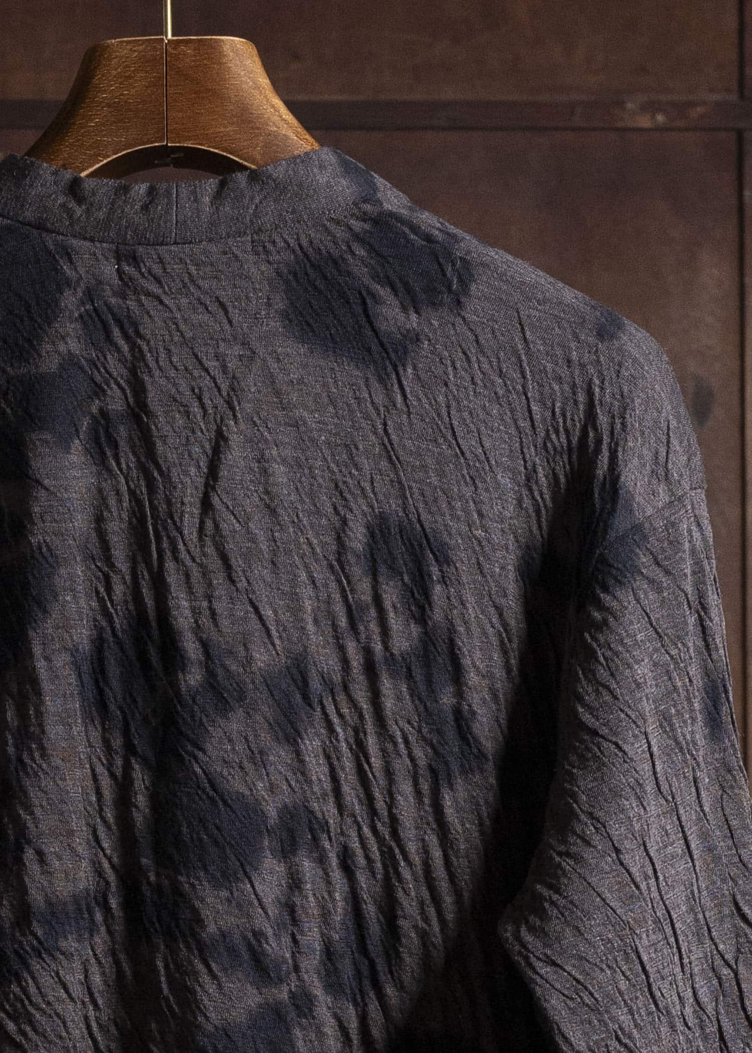 SUZUSAN 2076WC-010 Dual Layered Wool Cotton Jersey Cardigan 1069 Black-Raw Umber