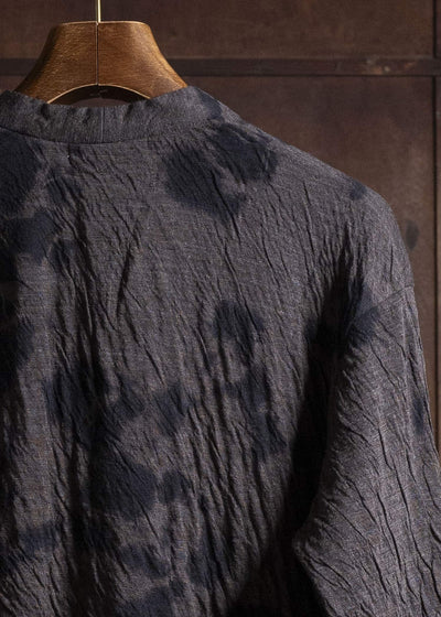 SUZUSAN 2076WC-010 Dual Layered Wool Cotton Jersey Cardigan 1069 Black-Raw Umber