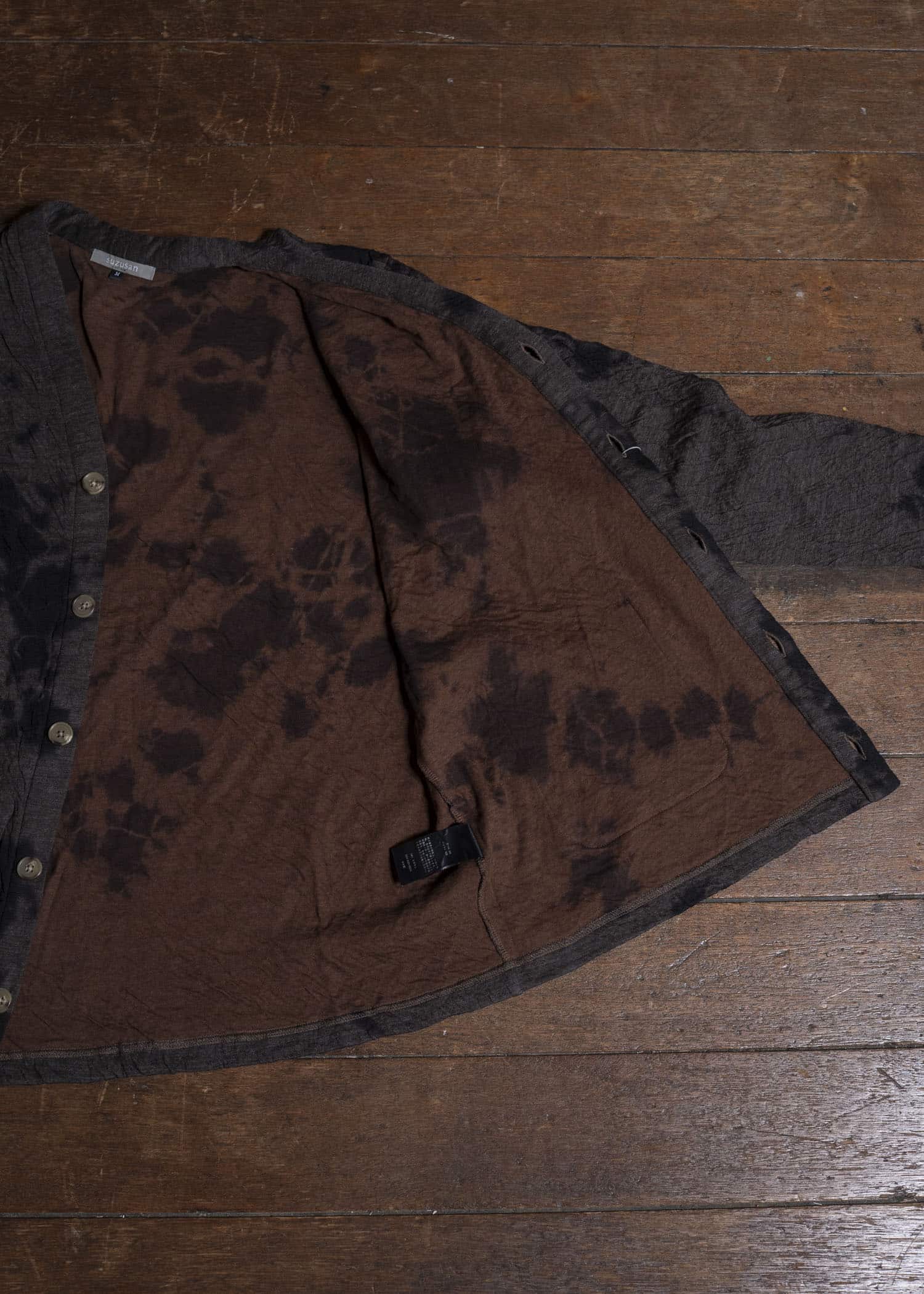 SUZUSAN 2076WC-010 Dual Layered Wool Cotton Jersey Cardigan 1069 Black-Raw Umber