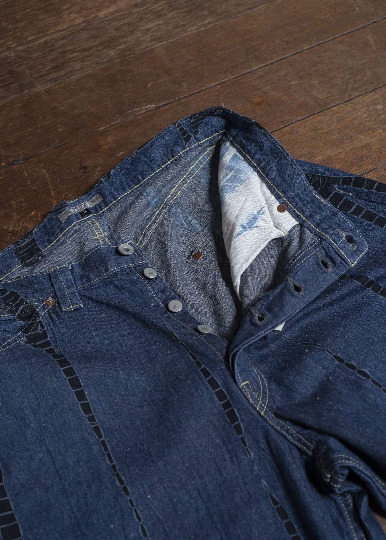 SUZUSAN 5047C-020 Cotton Denim Loose Fit Pants 1098 Black - Indigo