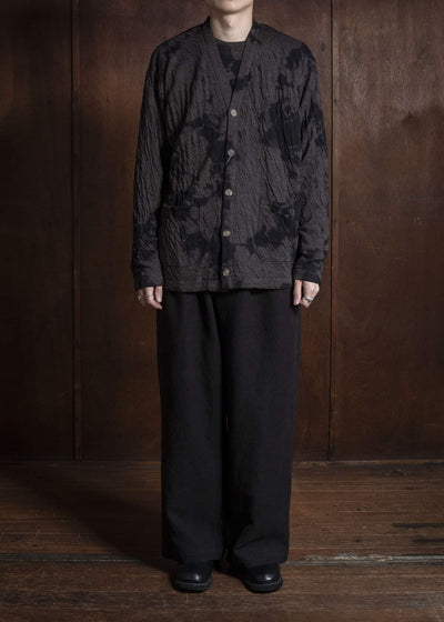 SUZUSAN 2076WC-010 Dual Layered Wool Cotton Jersey Cardigan 1069 Black-Raw Umber