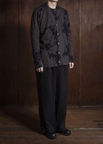 SUZUSAN 2076WC-010 Dual Layered Wool Cotton Jersey Cardigan 1069 Black-Raw Umber