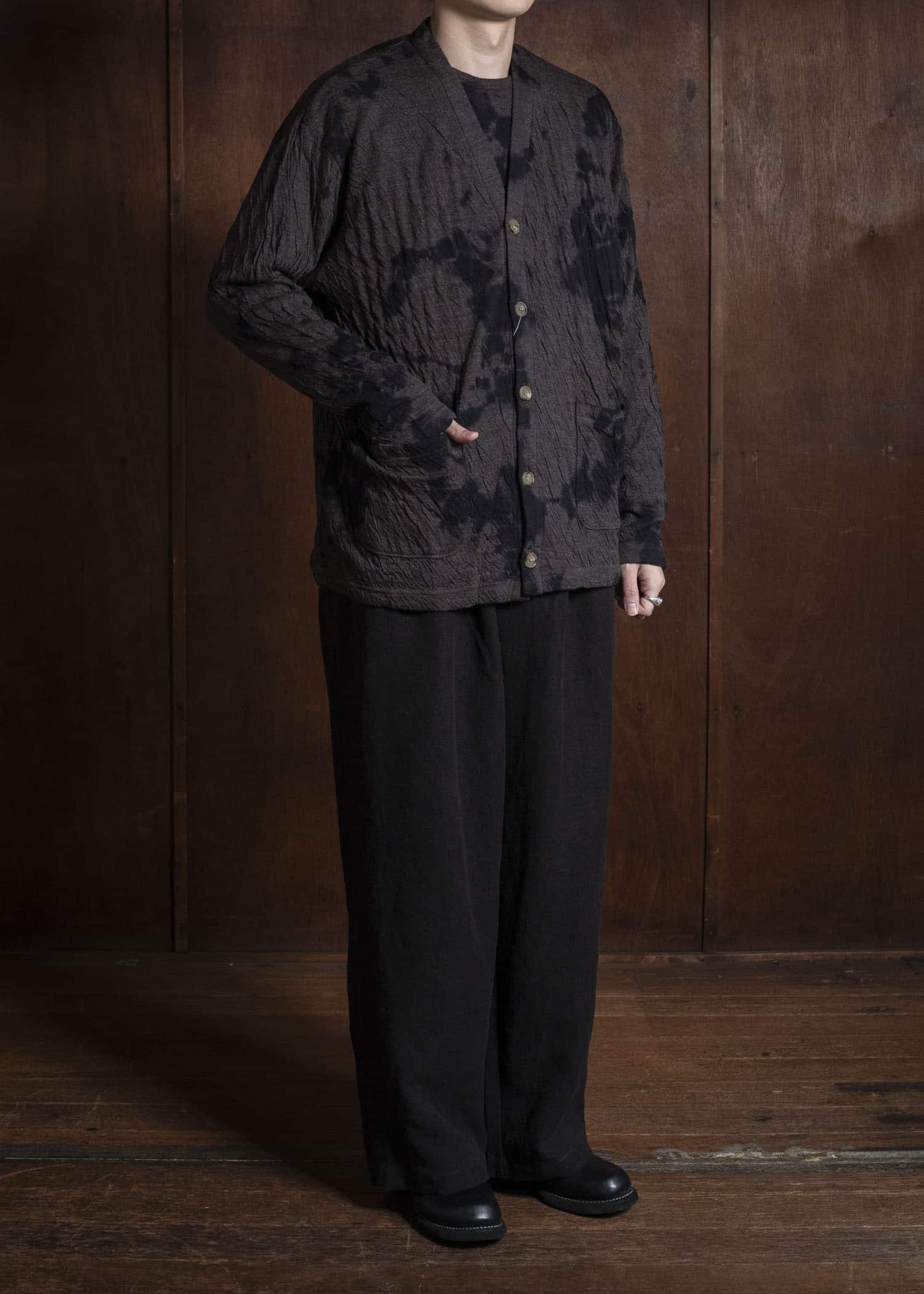 SUZUSAN 2076WC-010 Dual Layered Wool Cotton Jersey Cardigan 1069 Black-Raw Umber