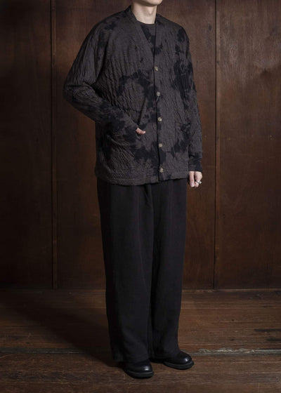 SUZUSAN 2076WC-010 Dual Layered Wool Cotton Jersey Cardigan 1069 Black-Raw Umber