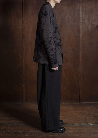 SUZUSAN 2076WC-010 Dual Layered Wool Cotton Jersey Cardigan 1069 Black-Raw Umber