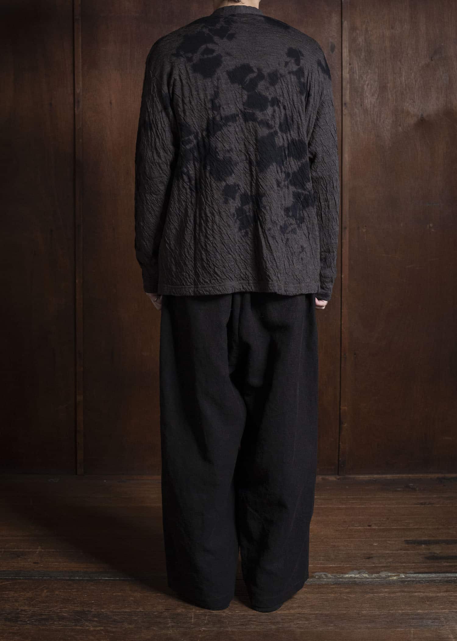 SUZUSAN 2076WC-010 Dual Layered Wool Cotton Jersey Cardigan 1069 Black-Raw Umber