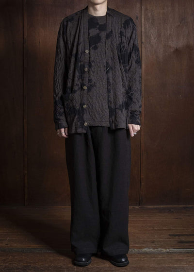 SUZUSAN 2076WC-010 Dual Layered Wool Cotton Jersey Cardigan 1069 Black-Raw Umber