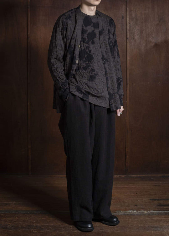 SUZUSAN 2076WC-010 Dual Layered Wool Cotton Jersey Cardigan 1069 Black-Raw Umber