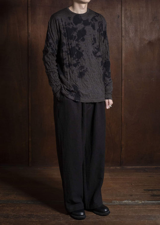 SUZUSAN 2075WC-010 Dual Layered Wool Cotton Jersey Long Sleeve T-Shirt / Madara Shibori 1069 Black-Raw Umber