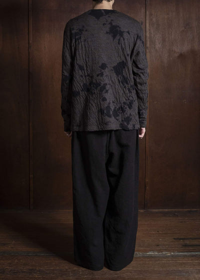 SUZUSAN 2075WC-010 Dual Layered Wool Cotton Jersey Long Sleeve T-Shirt / Madara Shibori 1069 Black-Raw Umber