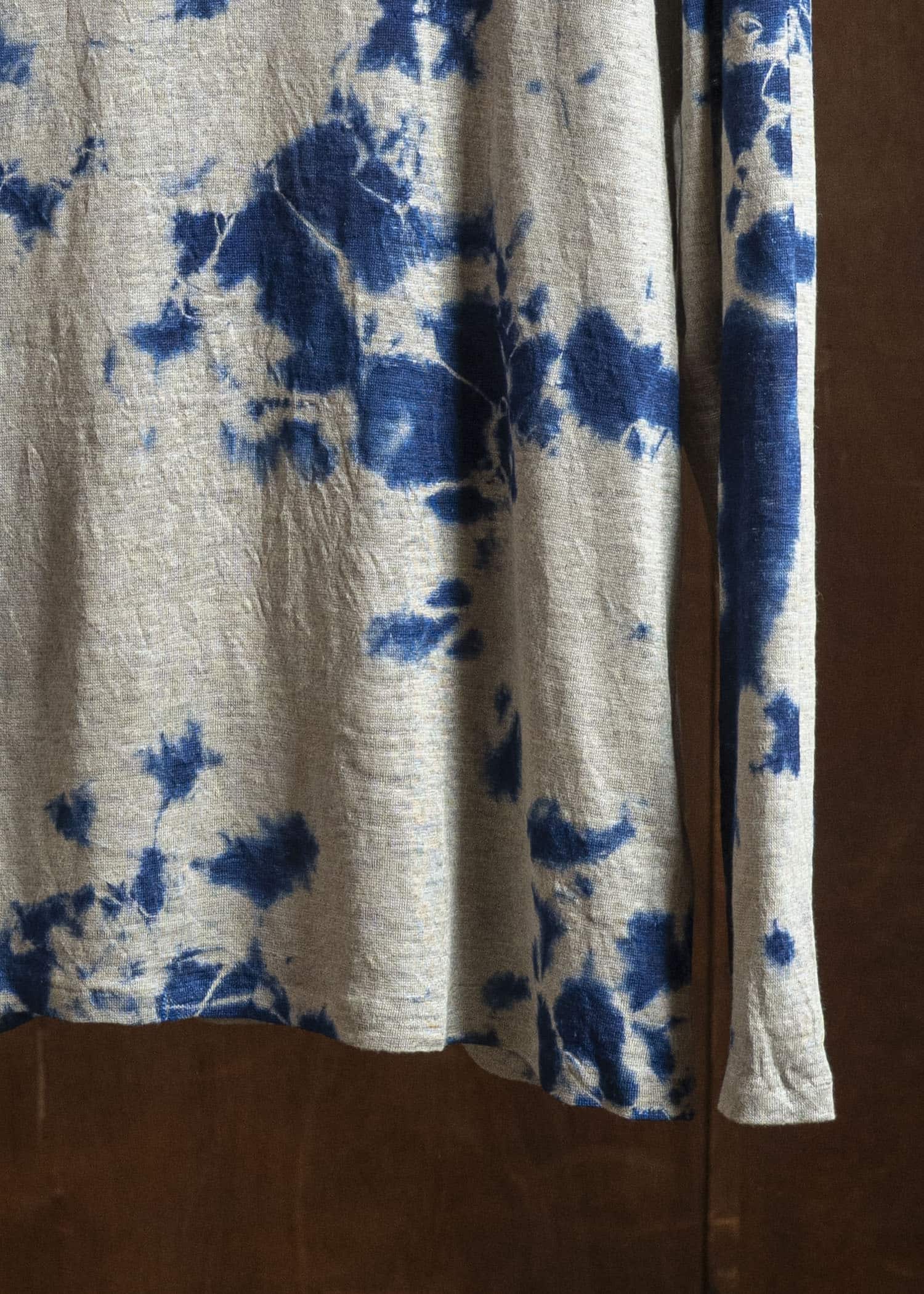 SUZUSAN 2057L-010 Linen Jersey Long Sleeve Crew Neck Pullover Madara Shibori Dark Navy / Grége