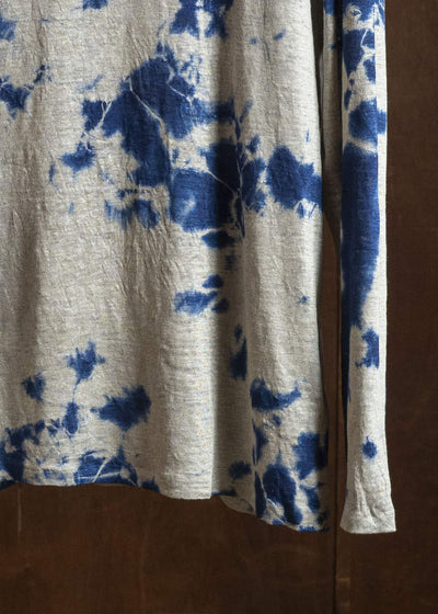 SUZUSAN 2057L-010 Linen Jersey Long Sleeve Crew Neck Pullover Madara Shibori Dark Navy / Grége