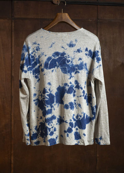 SUZUSAN 2057L-010 Linen Jersey Long Sleeve Crew Neck Pullover Madara Shibori Dark Navy / Grége