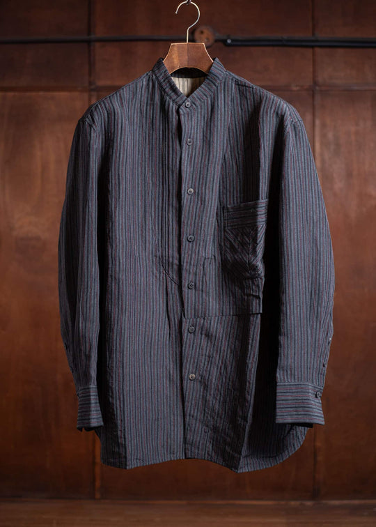 ZIGGY CHEN Pleated Mandarin Collar Shirt Dark Gray 0M2500703