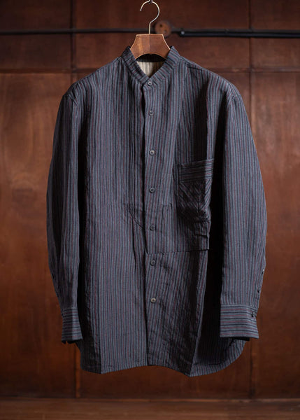 ZIGGY CHEN Pleated Mandarin Collar Shirt Dark Gray 0M2500703