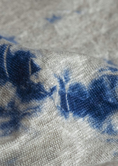 SUZUSAN 2057L-010 Linen Jersey Long Sleeve Crew Neck Pullover Madara Shibori Dark Navy / Grége