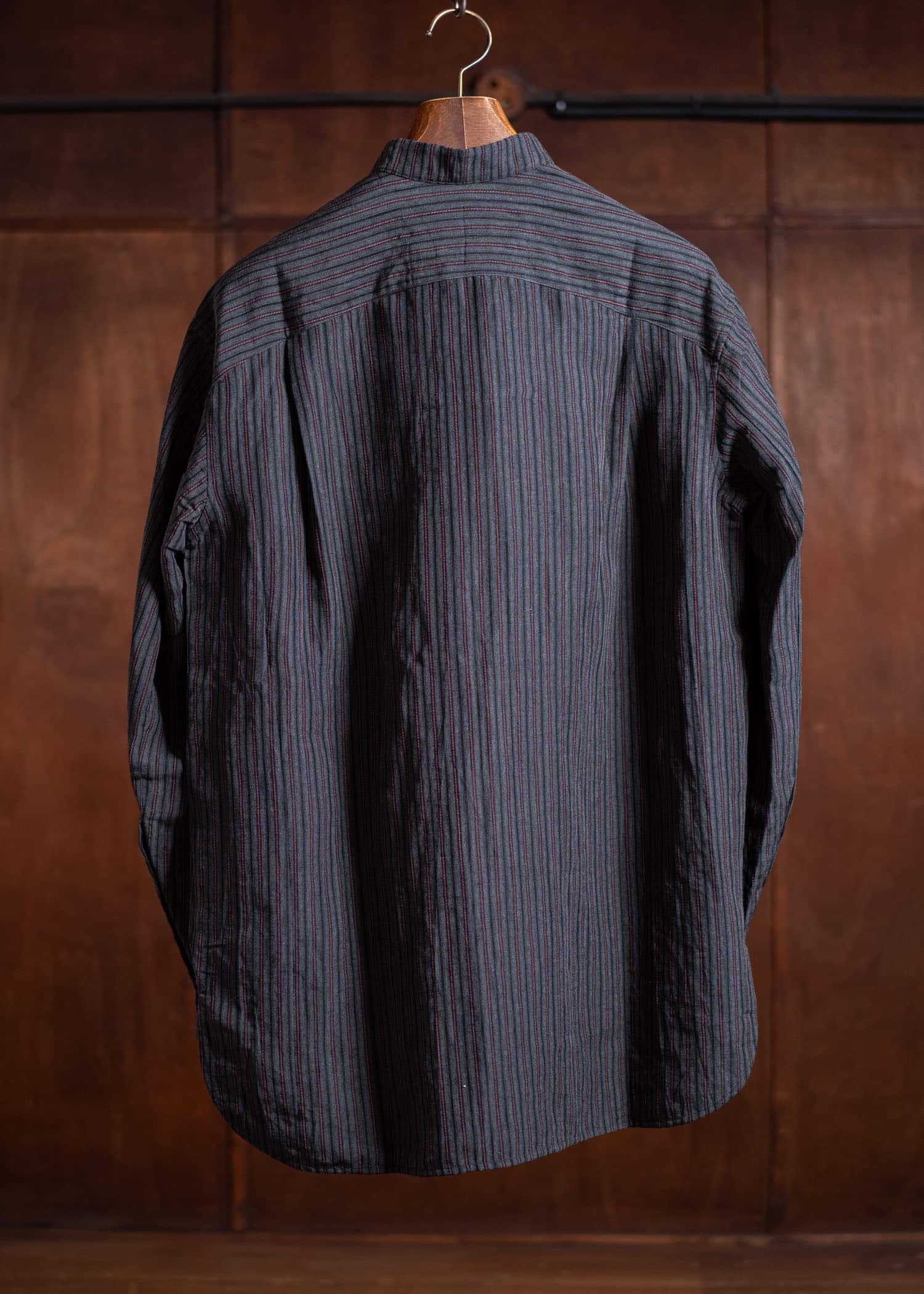 ZIGGY CHEN Pleated Mandarin Collar Shirt Dark Gray 0M2500703