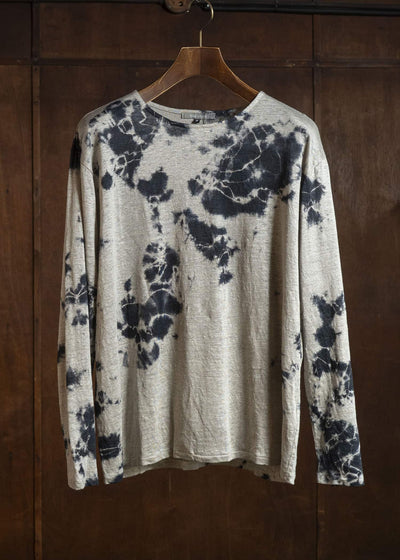 SUZUSAN 2057L-010 Linen Jersey Long Sleeve Crew Neck Pullover Madara Shibori Black / Grége