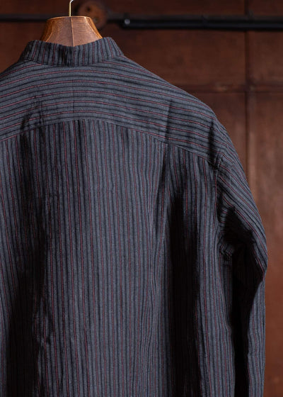 ZIGGY CHEN Pleated Mandarin Collar Shirt Dark Gray 0M2500703