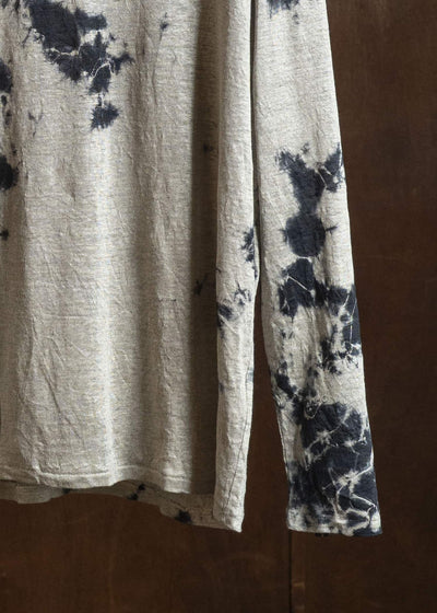 SUZUSAN 2057L-010 Linen Jersey Long Sleeve Crew Neck Pullover Madara Shibori Black / Grége