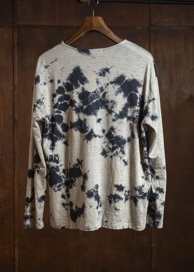 SUZUSAN 2057L-010 Linen Jersey Long Sleeve Crew Neck Pullover Madara Shibori Black / Grége