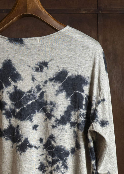 SUZUSAN 2057L-010 Linen Jersey Long Sleeve Crew Neck Pullover Madara Shibori Black / Grége