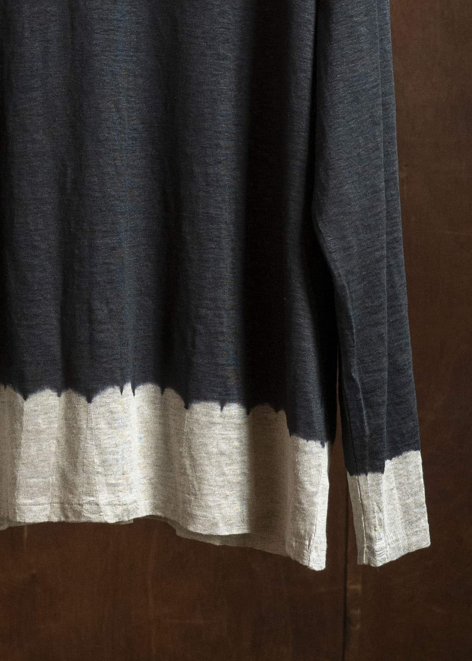 SUZUSAN 2057L-330 Linen Jersey Long Sleeve Crew Neck Pullover Boushi Somewake Shibori Black / Grége