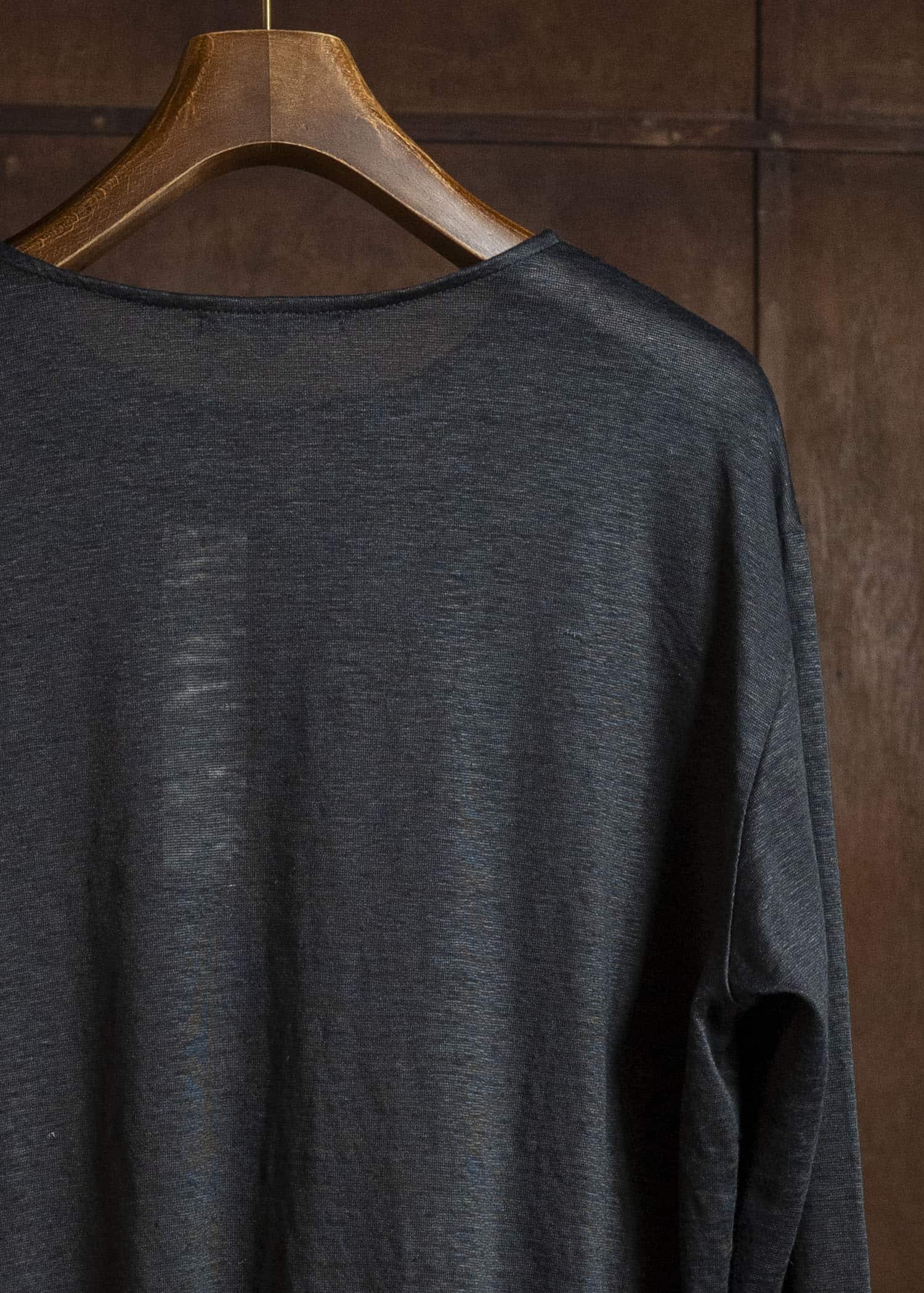 SUZUSAN 2057L-330 Linen Jersey Long Sleeve Crew Neck Pullover Boushi Somewake Shibori Black / Grége