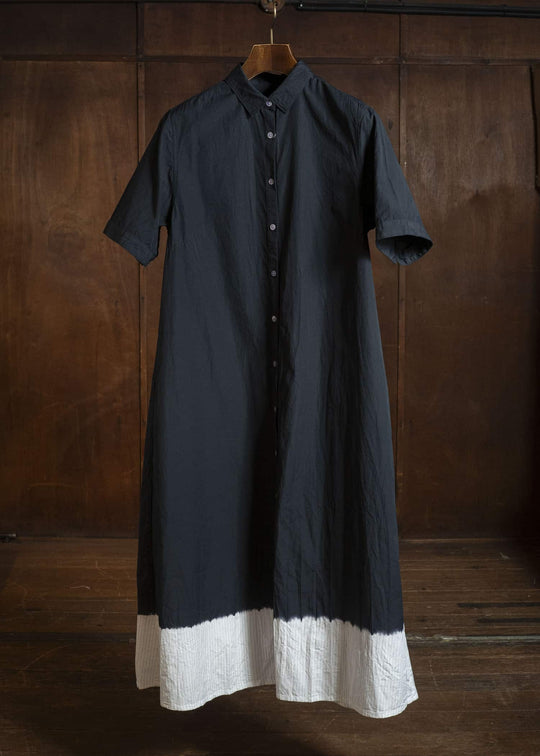 SUZUSAN 7060C-330 Cotton Pin Stripe Half Sleeve Dress Black - White