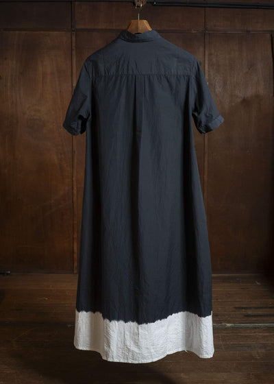 SUZUSAN 7060C-330 Cotton Pin Stripe Half Sleeve Dress Black - White