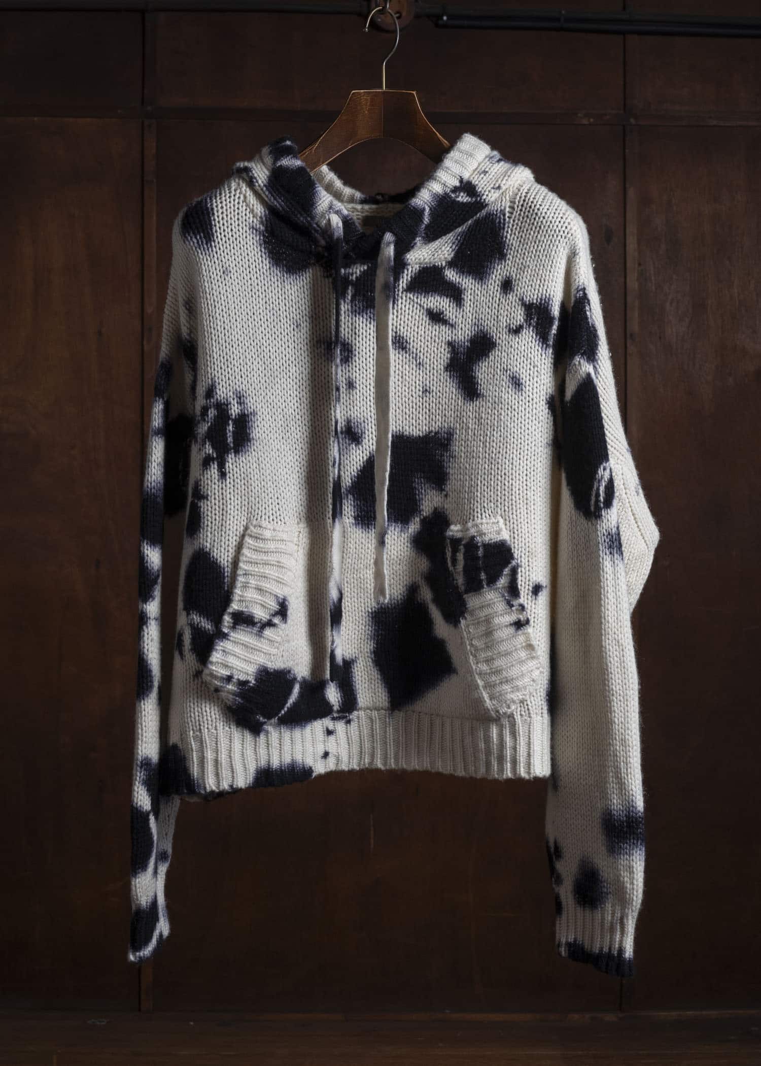SUZUSAN 3086K-010 Cashmere Hand Knit Hooded Sweater / Madara Shibori