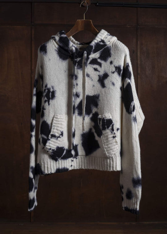 SUZUSAN 3086K-010 Cashmere Hand Knit Hooded Sweater / Madara Shibori