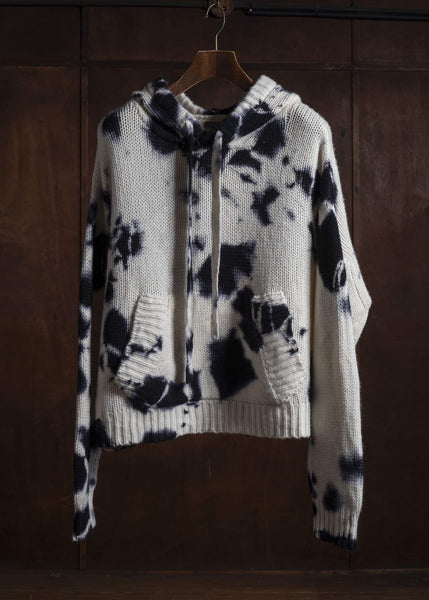 SUZUSAN 3086K-010 Cashmere Hand Knit Hooded Sweater / Madara Shibori