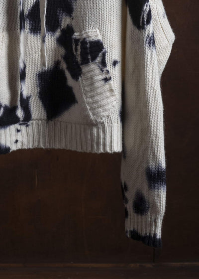 SUZUSAN 3086K-010 Cashmere Hand Knit Hooded Sweater / Madara Shibori