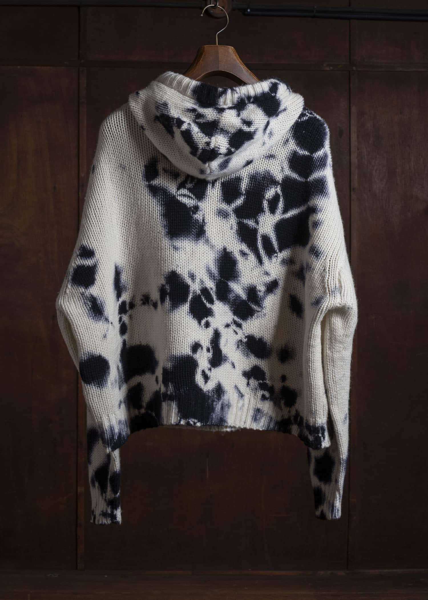 SUZUSAN 3086K-010 Cashmere Hand Knit Hooded Sweater / Madara Shibori