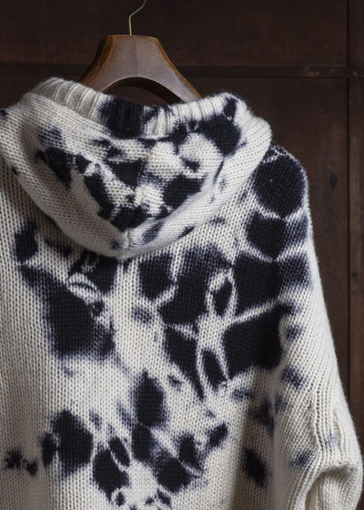 SUZUSAN 3086K-010 Cashmere Hand Knit Hooded Sweater / Madara Shibori