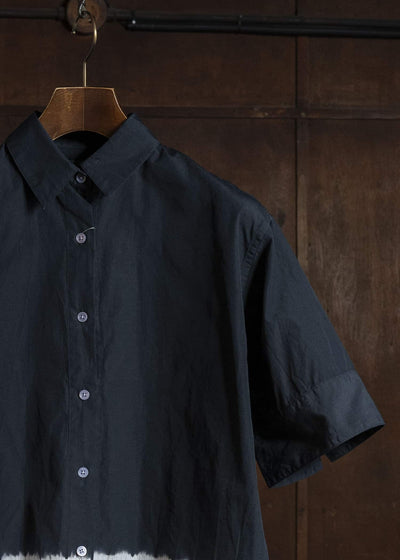 SUZUSAN 4077C-330 Cotton Pin Stripe Half Sleeve Blouse Black - White