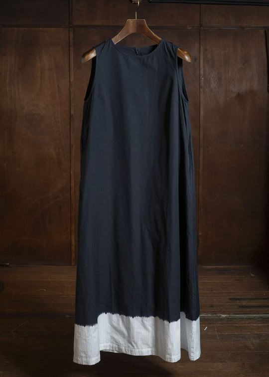 SUZUSAN 7061C-330 Cotton Pin Stripe Sleeveless Dress Black - White