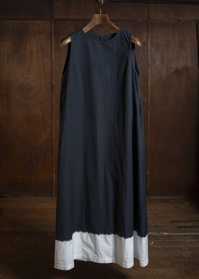 SUZUSAN 7061C-330 Cotton Pin Stripe Sleeveless Dress Black - White